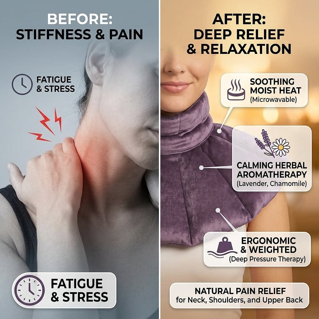 Kozi Neck Heating Pad | Microwaveable Weighted Shoulder Heating Pad | Neck and Shoulder Heating Pad with Clay Beads & Aromatherapy (Amethyst)