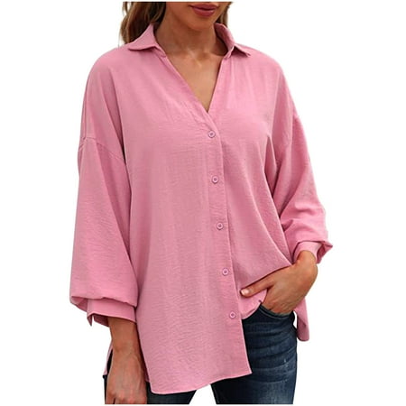 

Bospose Long Sleeve Crop Top Corset Top Pink Top Fashion Woman T-Shirt Autumn Open Front Loose Outerwear Solid Blouse Coat Tops Lady Tops Lapel Solid Color Button Shirts Lapel Tops Shirts L