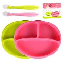 Silicone Suction Plate for Baby - 100% Food Grade Silicone Divided Plate | Toddler Self Feeding Training Suction Plate Set | BPA-Free, Microwave Dishwasher Safe Stay Put Plates (Green & Pink)