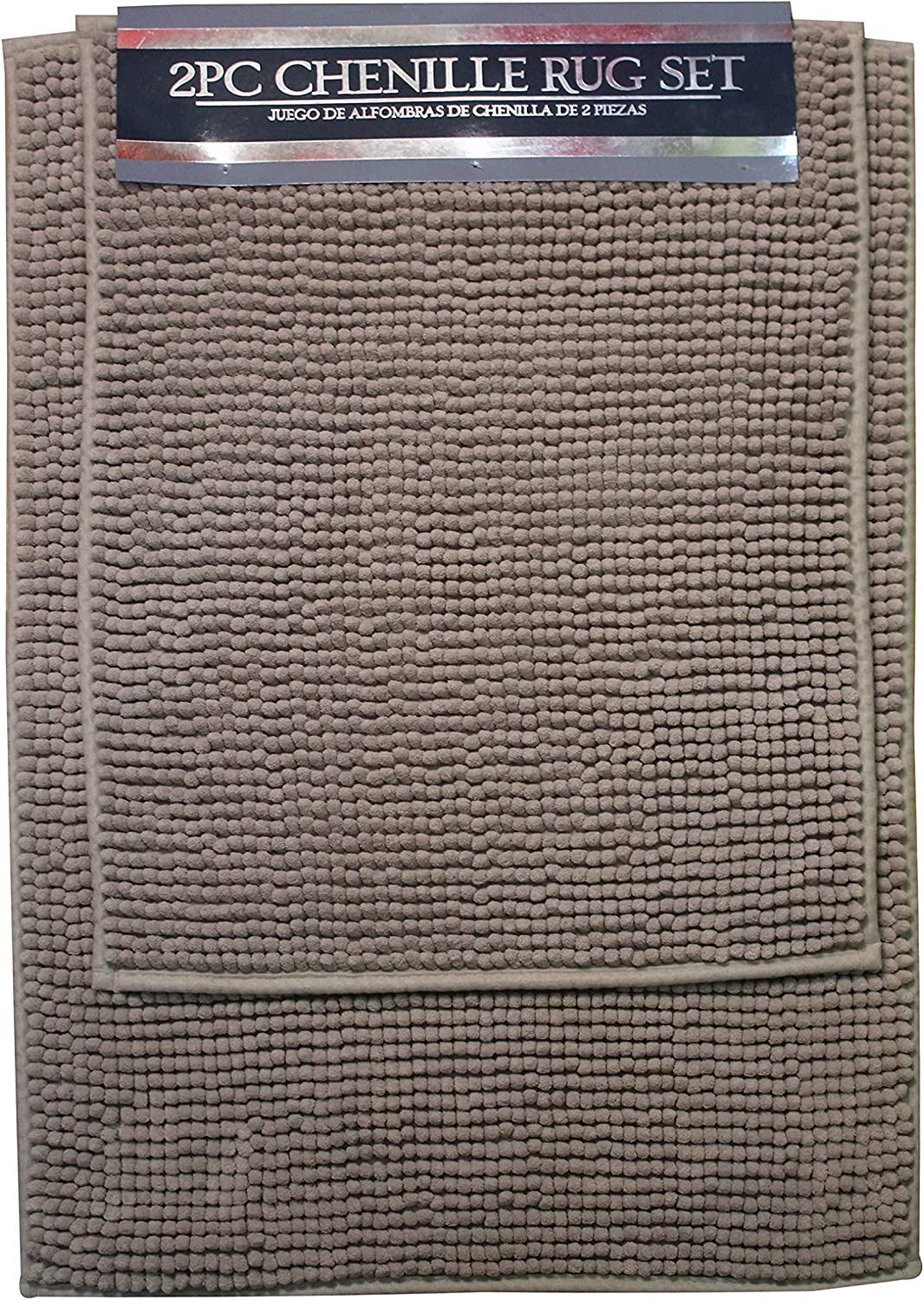 Chenille 2 PC Bath Rug Set Soft Bathroom Mats 17"x24" & 20"x32" Taupe