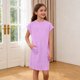 thumbnail image 4 of Vestido de Primavera de Niña Vestidos Sueltos Casuales con Bolsillos para 5-14 Años Vestido de Verano de Manga Corta Estirable Suave Y Cómodo para las Vacaciones Escolares, 4 of 9