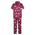 thumbnail image 4 of Pijama de manga corta con estampado fino y pantalones largos con solapa para mujer, top y pantalones de poliéster., 4 of 5
