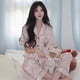 thumbnail image 4 of Women Summer Short Sleeve Lounges Set Soft Polyester Loungewear Breathable Homewear Outfit For Indoor Outdoor Wearable Comfort Pink XL, 4 of 4