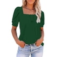 thumbnail image 3 of Solid Color Puff Sleeve Women Square Neckline Casual Blouse Tops, 3 of 5