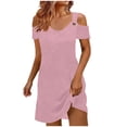 thumbnail image 7 of Kvture Women Cold Shoulder T Shirt Dress Wide Strap Short Sleeve Casual Tunic Dresses Loose Comfort Lounge Dress Pink, 7 of 7