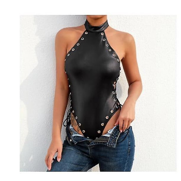 Sexy debajo de la entrepierna abierta charol para mujeres erótico porno caliente Crotchless Bodysuit señoras moldeador conjunto de lencería de látex Se XianweiShao 8390614947849