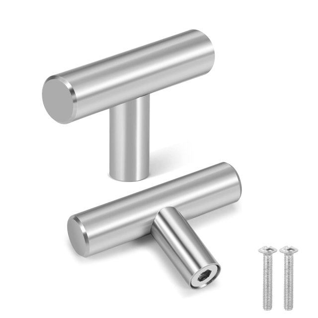 Flexzion 1 paquete de manijas para gabinetes de cocina, tiradores de cajones plateados, barra en T de acero inoxidable con orificio central de 18 pulgadas y 11,3 pulgadas con herrajes de níquel cepill