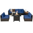 thumbnail image 2 of Costway 7PCS Patio Rattan Furniture Set Fire Pit Table Cover Glass Top Cushion Navy, 2 of 8