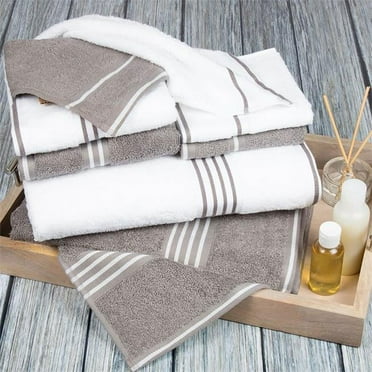 Lavish Home  27.5 x 53 in. Rio 100 Percent Cotton Towel Set, White & Silver - 8 Piece