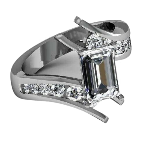 HeartsAndYou 2.5ct Emerald Cut Moissanite ByPass Style Engagement Ring for Women 18k White Gold over Silver