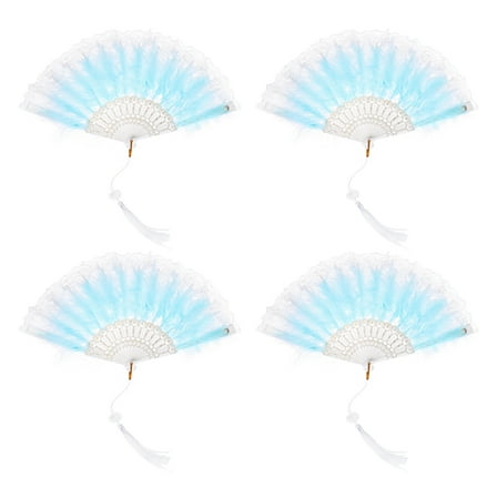Uxcell Feather Hand Fan Green Vintage Folding Fan with Tassels Feather Fan for Halloween Party,4 Pcs