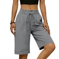 thumbnail image 5 of Women's High Waist Bermuda Shorts, Pleated Front Drawstring Casual Long Shorts with Pockets, Comfortable and Versatile for Work, Travel and Summer Wear Gray XL, 5 of 6