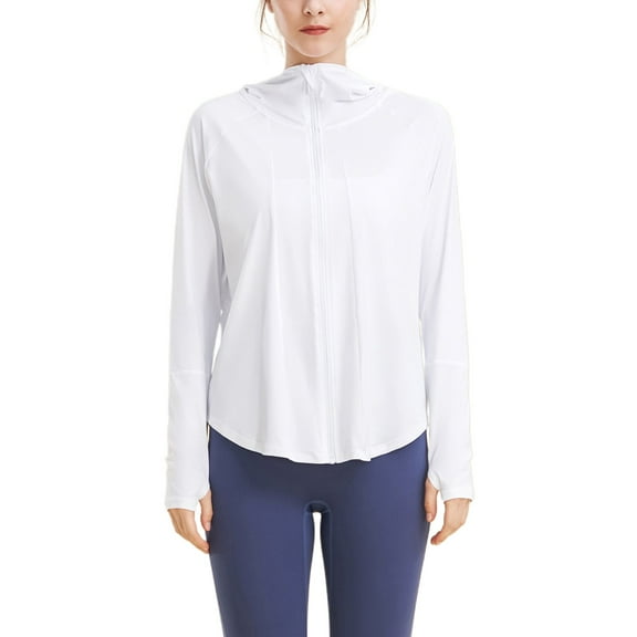 SWSMCLT Women's Long Sleeve Top Soft Yoga Basic Yoga Running Shirt Hooded Hoodie Workout Full Zip Zipper White X-Small
