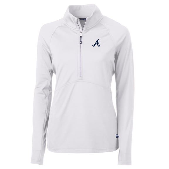 Women's Cutter & Buck White Atlanta Braves Adapt Eco Knit Stretch Half-Zip Pullover Top