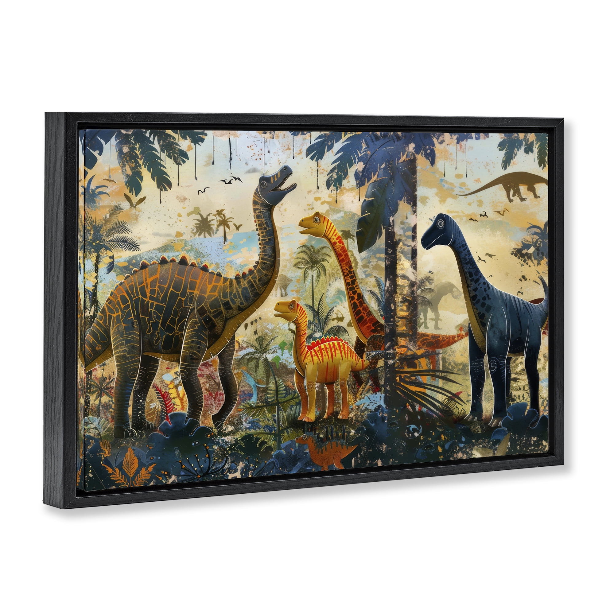 Stupell Industries Jurassic Journey in Nature Black Framed Floater Canvas Wall Art, design by Lazar Studio