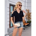 thumbnail image 2 of Womens Knit Cut Out Crisscross Cold Shoulder Tops Summer Casual Trendy Dressy Textured Blouse Tshirts Black L, 2 of 8