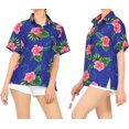 thumbnail image 2 of LA LEELA Button Down Shirt for Women Casual Summer Beach Party Short Sleeve Blouse Shirt Tropical Blouses Button up Hawaiian Dresses for Women XL Hibiscus Palm, Blue, 2 of 5