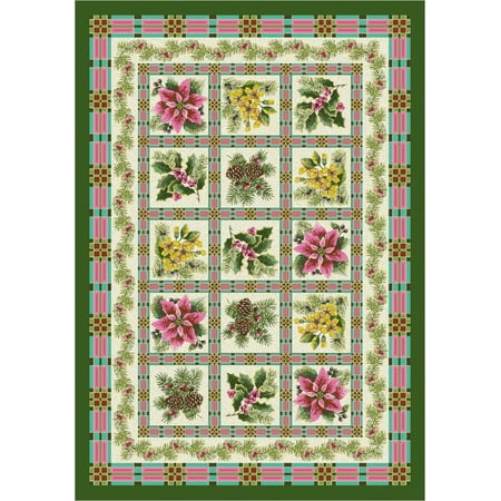 Milliken Almond Sonata - Milliken Seasonal Inspirations Area Rugs - Novelty 00111 Evergreen Poinsettia Holly Patchwork Garden Rug