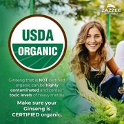 Zazzee USDA Organic Red Korean Panax Ginseng 1000 mg – Supports Energy & Focus – 20:1 Extract