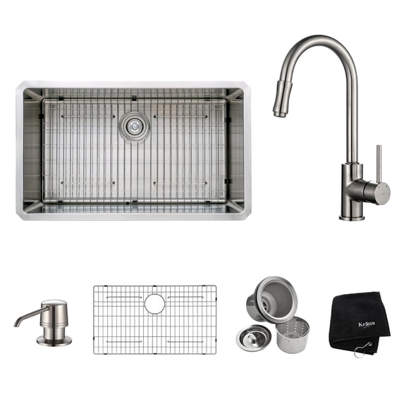 32 in. Single Stainless Steel Kitchen Sink in Satin Nickel
