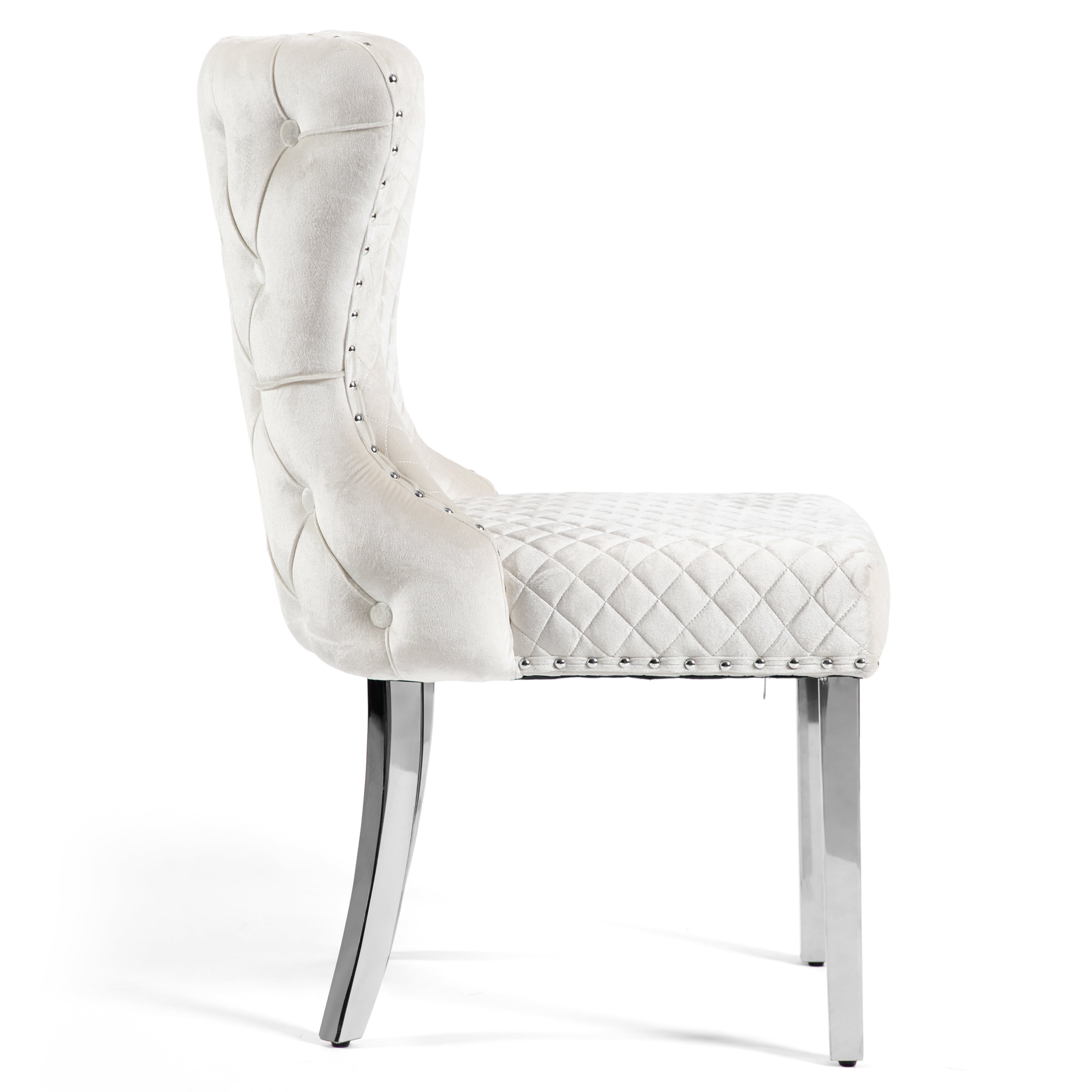 Furniture of America Vera Glam Nailhead Trim Dining Chairs, White and Chrome (Set of 2)