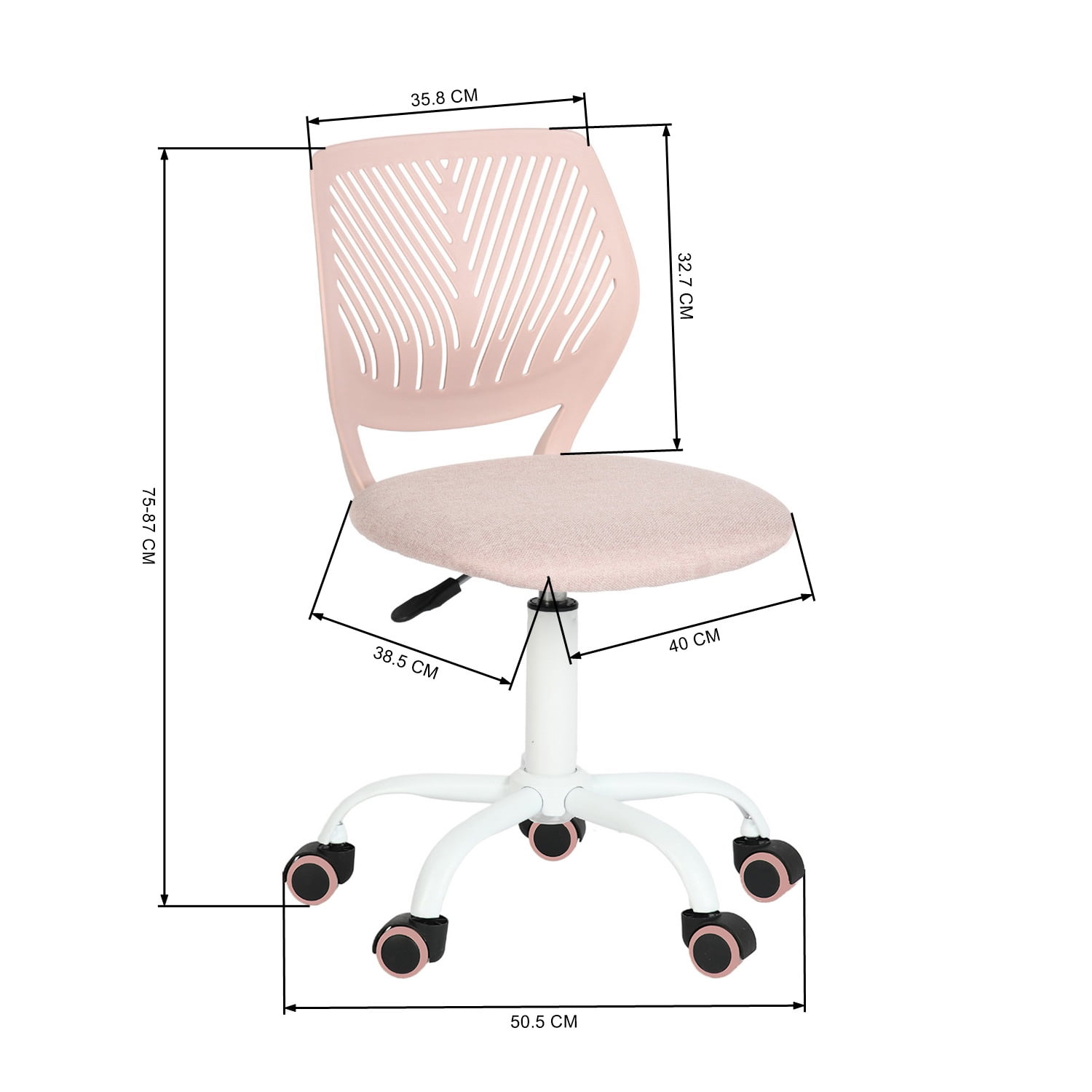 Adjustable Office Chair with Rolling Wheels, Ergonomic Desk Chair Rotating Seat and Comfortable Backrest for Home & Office, Pink