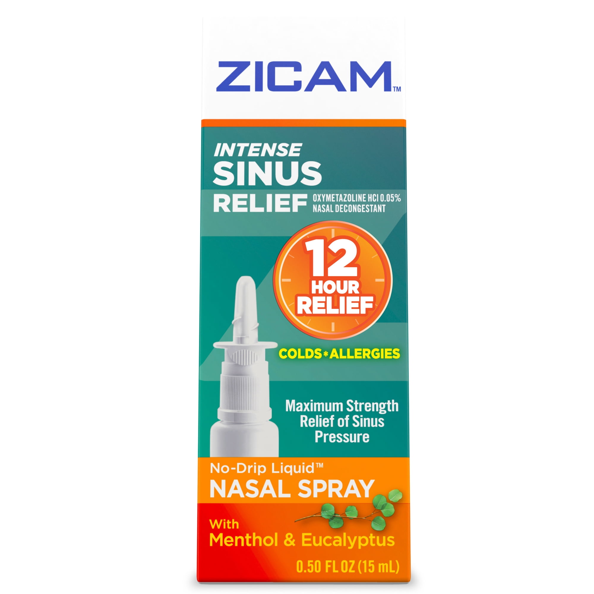 Intense Sinus Relief No-Drip Liquid Nasal Spray With Cooling Menthol & Eucalyptus, 0.5 Ounce (Pack Of 1)