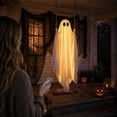thumbnail image 2 of Halloween Hanging Swing Ghost with Remote Control and Lights, Outdoor Halloween Decorations, Spooky White Flying Ghost for Tree Porch Yard, 2 of 8
