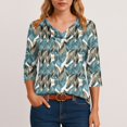 thumbnail image 6 of Iaqnaocc Womens Shirts 3/4 Sleeve Silk Satin Casual Cowl Neck Tees Blouses Fashion Maple Leaf Print T-Shirts Loose Fit Fall Summer Outfits Army Green M, 6 of 6