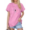 thumbnail image 4 of NAMTYQX Womens Short Sleeve Tops Short Sleeve Soft Fashion Bedrucken Scoop Neck Slack Light Graphic Plus Size Shirts for Teens Girls Pink Size XL, 4 of 5