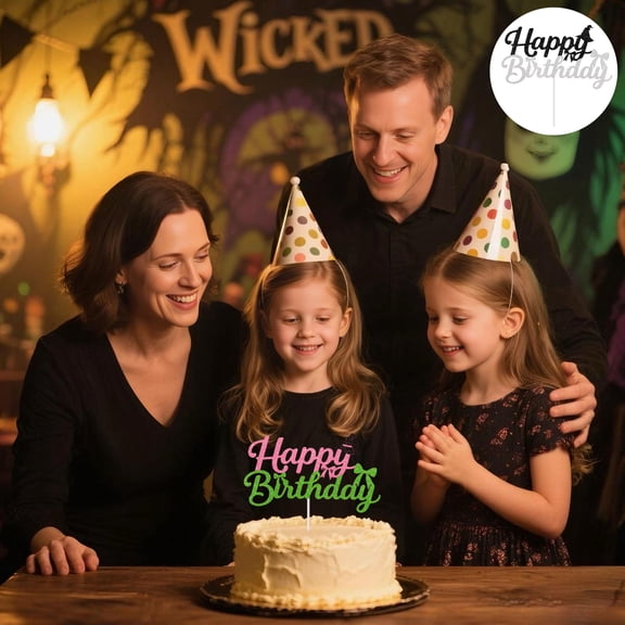 Witch Theme Cake Topper 2025 New Birthday Cake Decorations Witch Hat Bow Cake Card Inserts Party Decor for Kids Adults Family Gift A