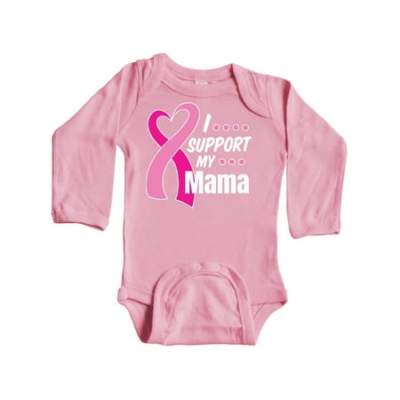 

Inktastic Breast Cancer Awareness I Support My Mama with Pink Ribbon Gift Baby Boy or Baby Girl Long Sleeve Bodysuit