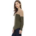 thumbnail image 4 of Camiseta De Manga Larga Con Cuello En V Y Henley Dividida Para Mujer Caqui L, 4 of 6