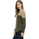 thumbnail image 4 of Camiseta De Manga Larga Con Cuello En V Y Henley Dividida Para Mujer Caqui L, 4 of 6