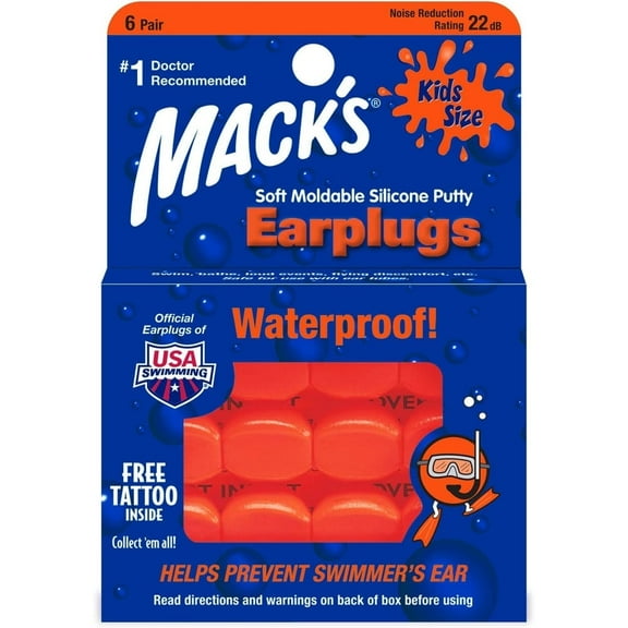 Mack's Soft Moldable Silicone Putty Ear Plugs - Kids Size, 6 Pair - Comfortable Small Earplugs for Swimming, Bathing, Travel, Loud Events and Flying