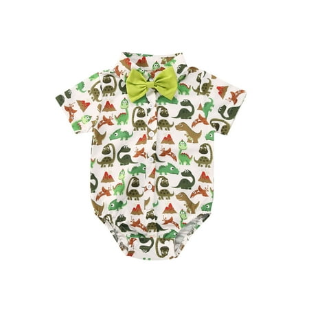 

Newborn Infant Baby Boy Gentleman Bowtie Short Sleeve Romper Pineapple Flamingo Dinosaur Jumpsuit