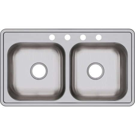 Elkay Kitchen Dayton Top Mount Stainless Steel 33x19x6-7/16 4-Hole Double Bowl Kitchen Sink silver D233194