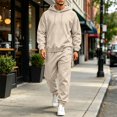 thumbnail image 2 of Delconic Mens Hoodie and Jogger Set Pullover Hooded Sweatshirt and Drawstring Sweatpants Casual Athletic Two Piece Outfit Beige L, 2 of 9
