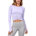 thumbnail image 1 of TrendOFT Womens Yoga Tops Ruched Long Sleeve Crop Crew Neck Yoga Workout Casual Slim Y2K Tops Purple S, 1 of 3