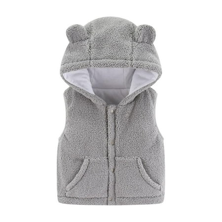 

Toddler Baby Boys Girls Fleece Vest Cute Bear Ear Sleeveless Button Waistcoat Autumn Winter Fleece Hooded Gilet Zipper Warm Hooded Vest Outerwear With Pockets Jacket Coat