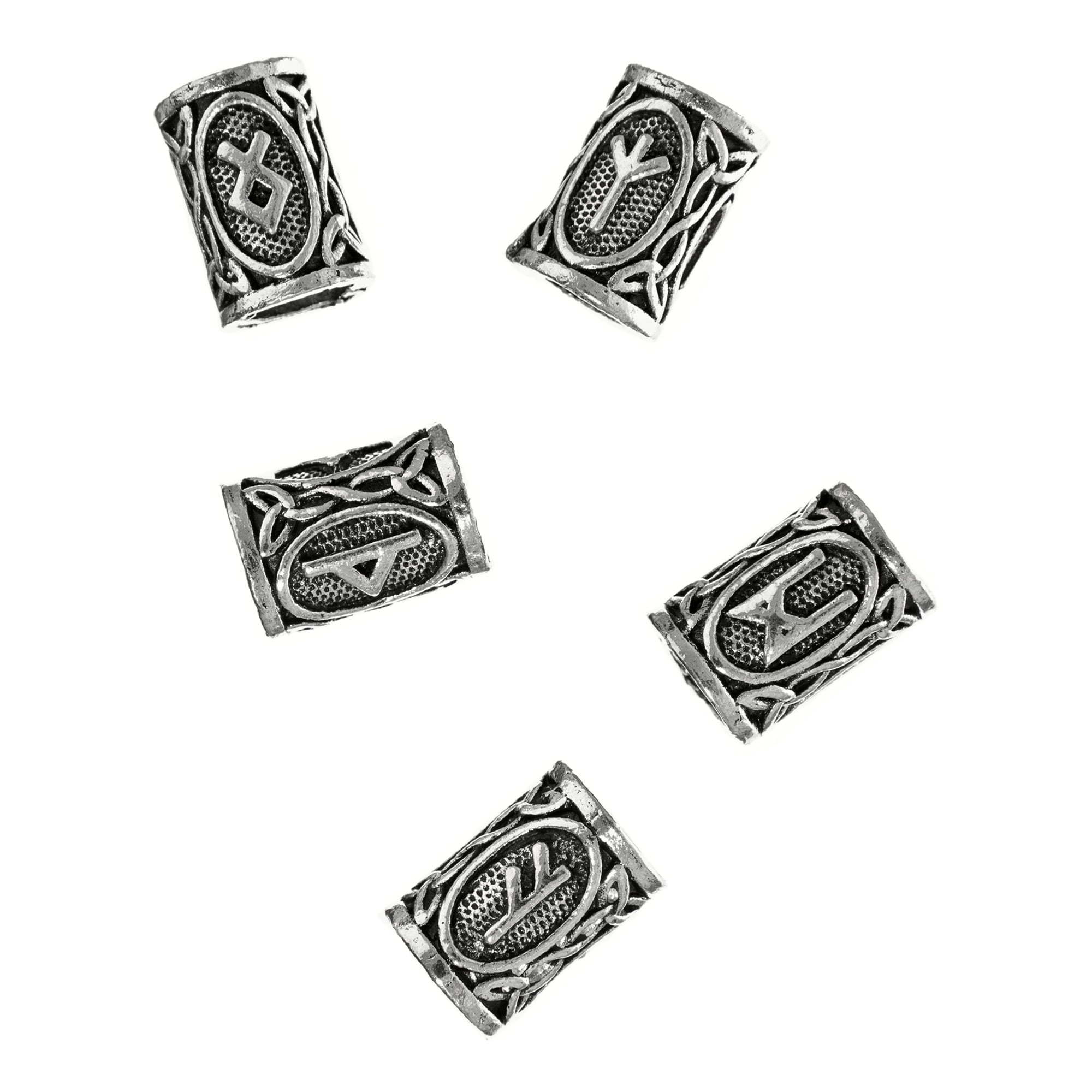 PARACORD PLANET Viking Runes Beads - Straight Hollow Metal Bead with Ancient Symbols & Designs - Craft & Accessorize Bracelets, Necklaces, and More