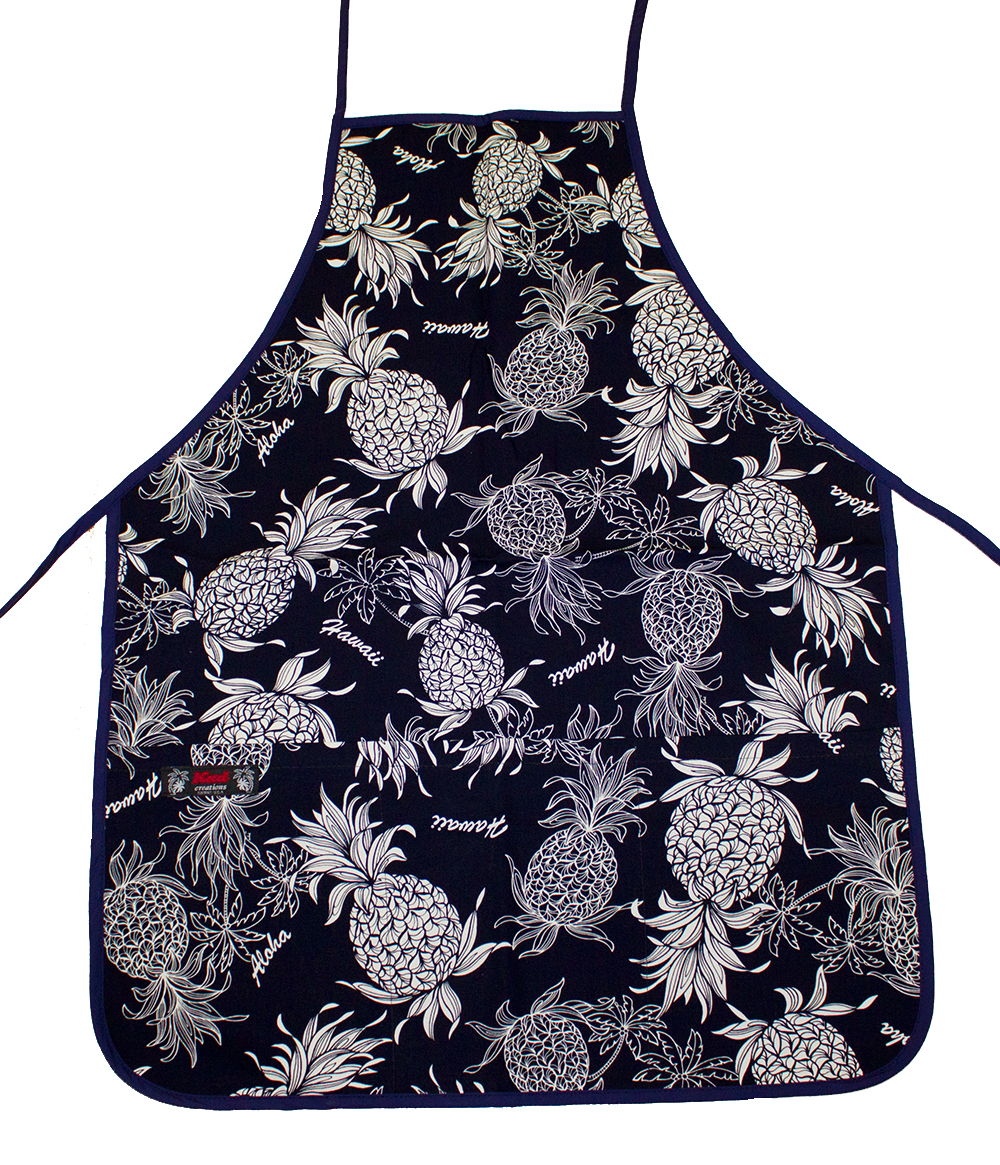 Hawaiian Chef Aprons, Black Hibiscus and Pineapple