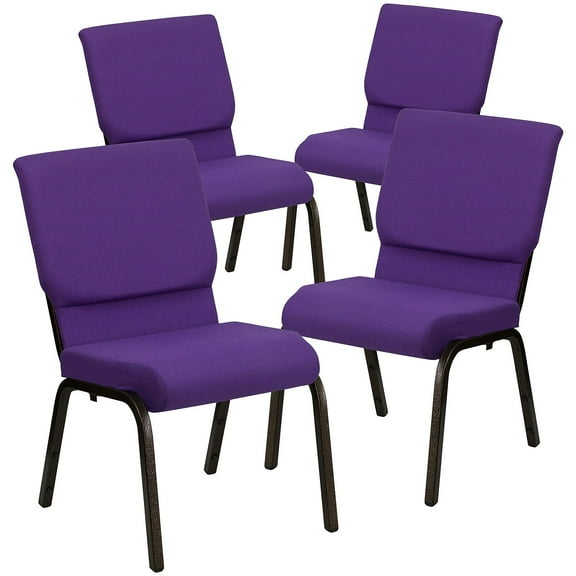 Flash Furniture 4 Pack 18.5''W Stacking Church Chair in Purple Fabric - Gold Vein Frame