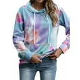 thumbnail image 3 of TWZH Women Tie Dye Printed Hooded Pullover Long Sleeved Loose Pocket Hoodies Tops, 3 of 6