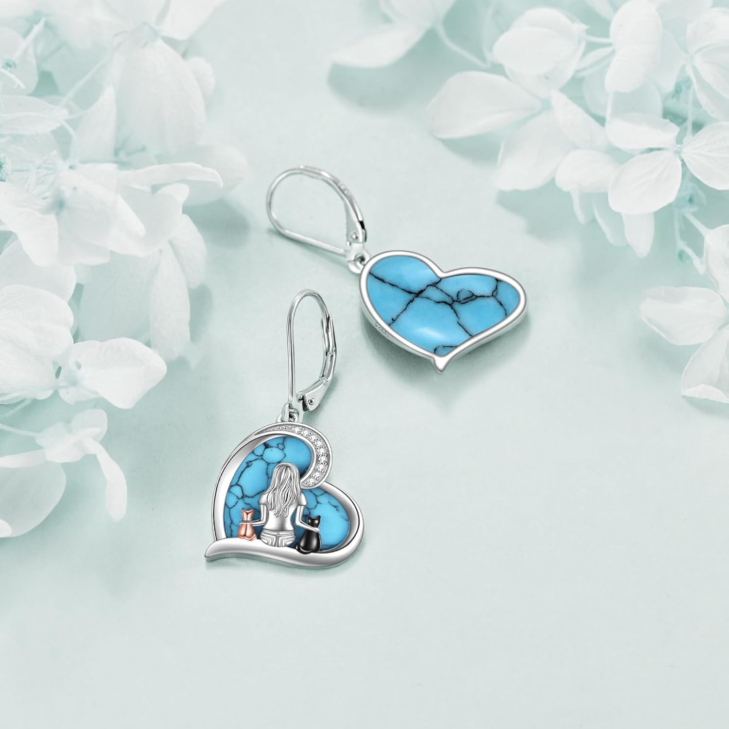 Cat Earrings Sterling Silver Dangle Drop Leverback Earrings Jewelry Gifts for Women