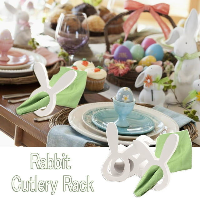 Agiferg Easter Bunny Napkins Rings, Wood Rabbit Ear Napkin Rings Buckles for Easte