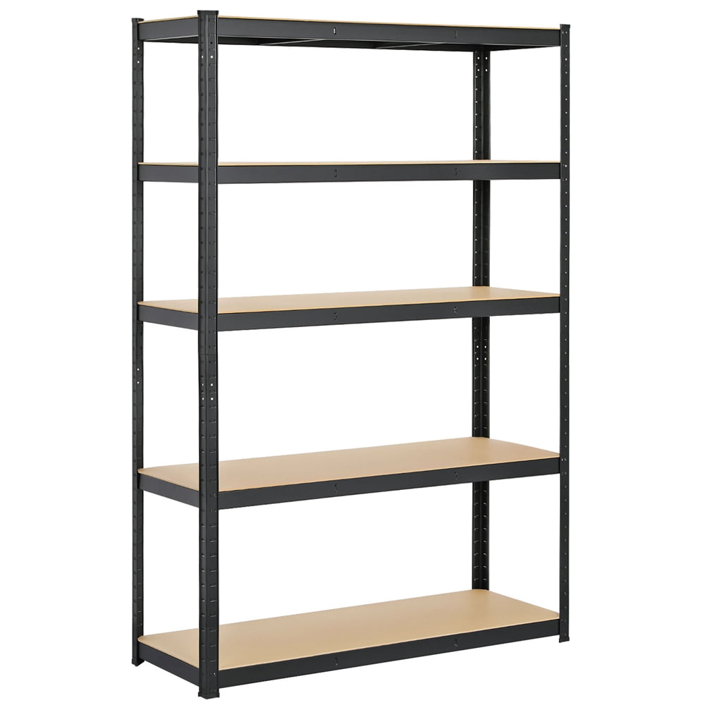 Free Standing Work Bench Black 875kg Capacity 5 Tier Shelf Unit Shelving Unit for Garage Shed Storage Heavy Duty Metal and MDF Shelves Boltless Racking H 150 x W 70 x D 30 Cm