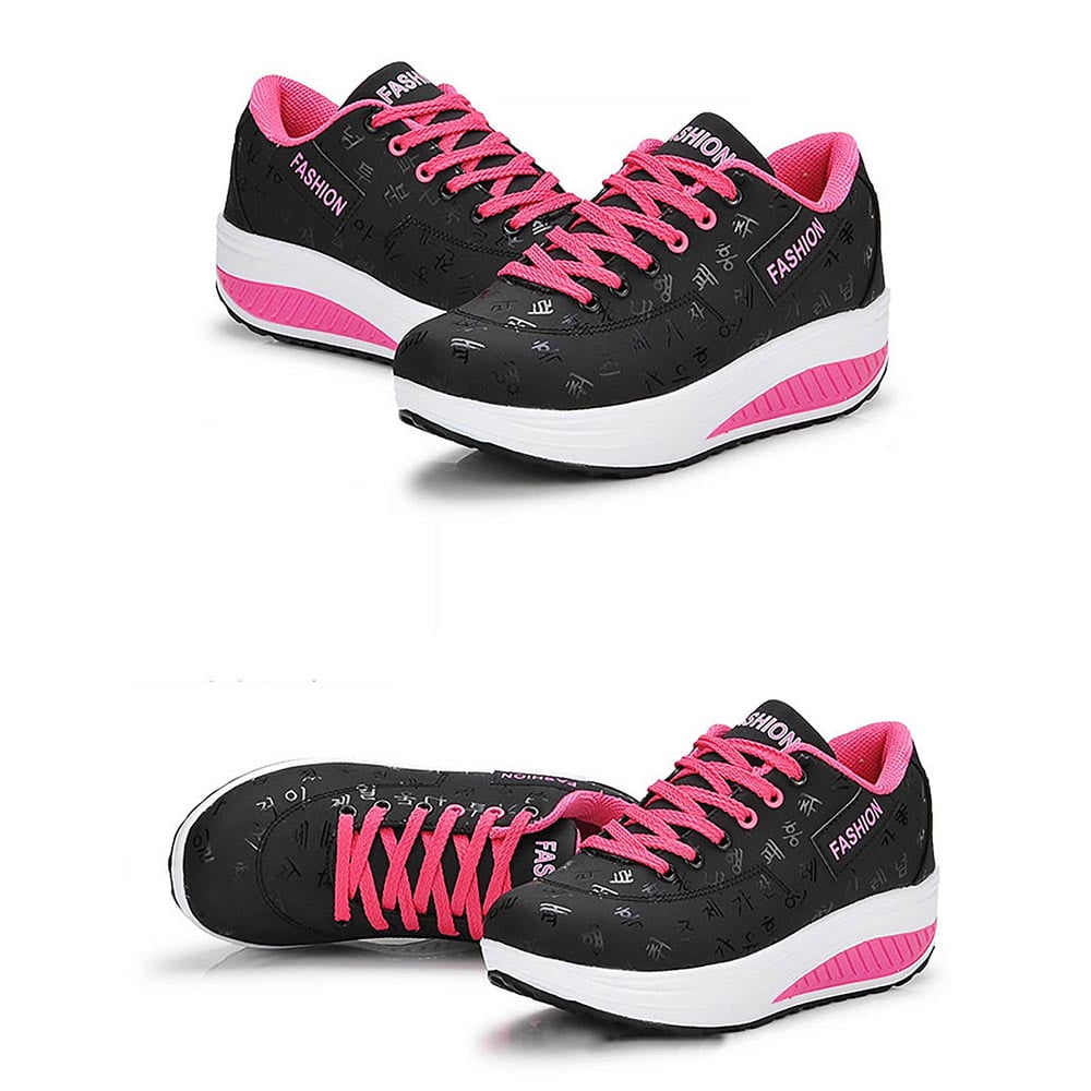 Women's Fashion Sneakers Casual Work Shoes Non Slip Running Shoes Athletic Sneakers Thick Soled Sports Walking Shoes Black Size 6