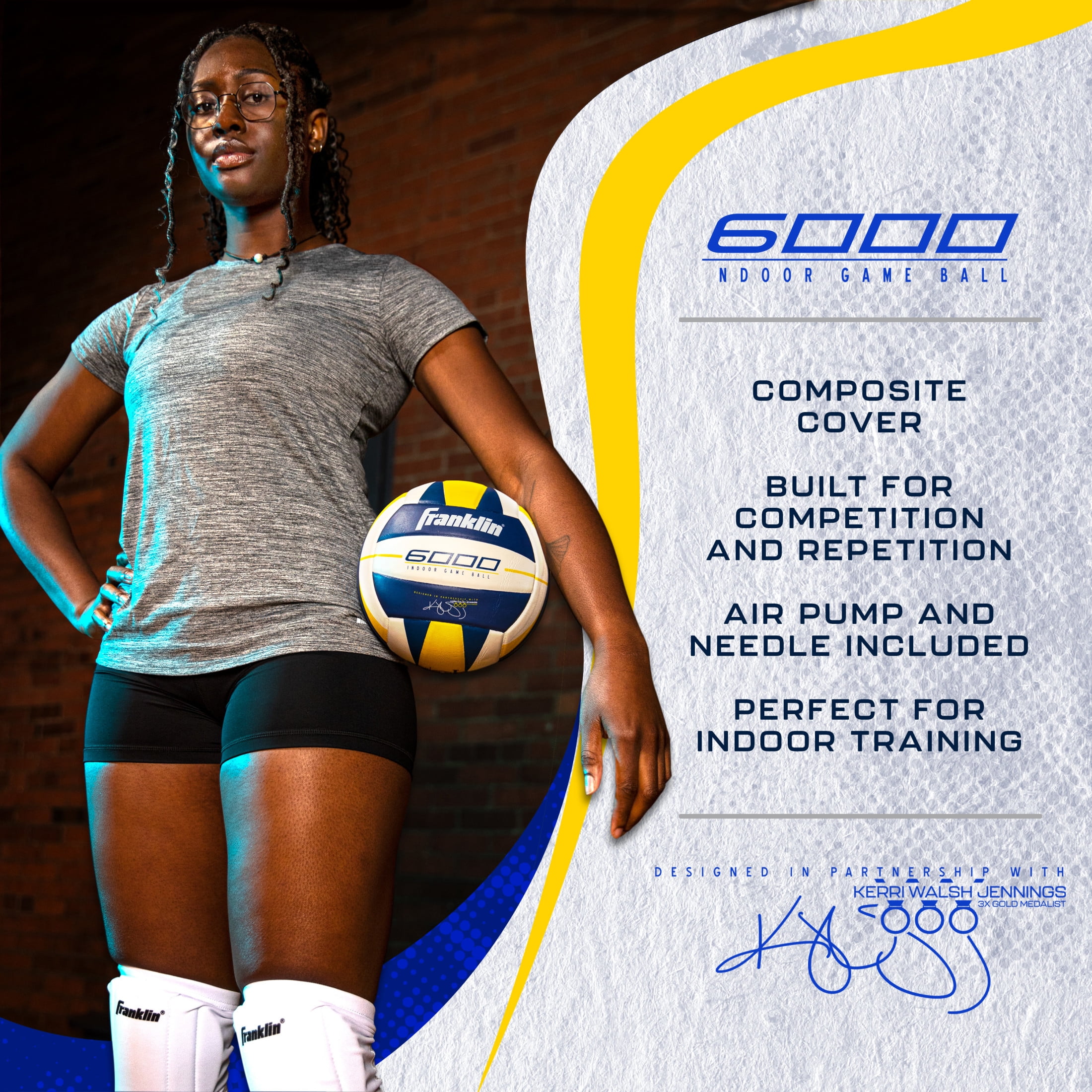Franklin Sports Indoor Training Volleyball - Premium 6000 Official Size  - Competition - Ball + Pump