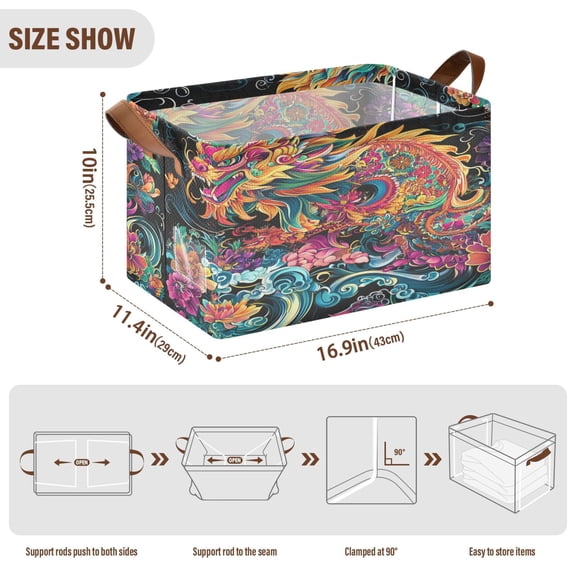 BZSMCE Collapsible Fabric Cube Storage Bins Colorful Dragon Design Pattern Storage Box